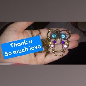 THANK U!!🙌💙🌈 Brass toned Jewel owl necklace